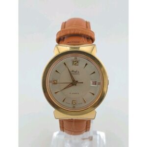 Vintage Hafis Swiss‎ Date Automatic Watch Gold Tone 17 Jewel - Working 35mm Case